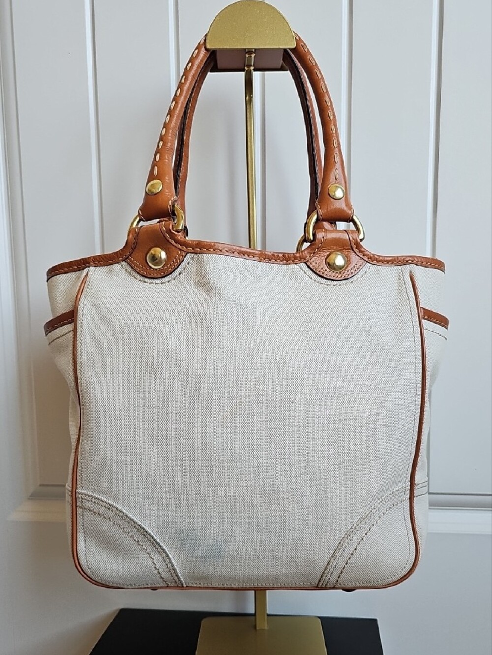 ​Coach 2007 Heritage Stripe Canvas Tattersall Tote Bag #11791 w/ Silk Scarf - Picture 8 of 15